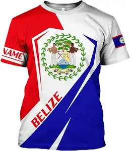Factory Direct Sales Tee 2024 Belize Flag Pattern Men Women Short Sleeve Top Custom Logo No Minimum T Shirt Clothing Drop Ship