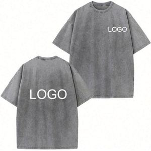 Camiseta de Algodón 100% de Lujo para Niños al por Mayor, Tallas Grandes, de Alta Calidad, Lisa, con Logo Vintage Personalizado, Efecto Desgastado, Oversize, con Acabado Ácido Comprimido - Product Image 1
