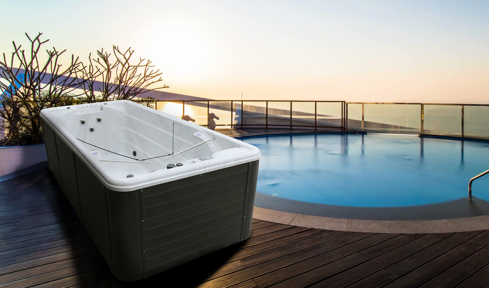 Freestanding Endless Spa Pool Outdoor Massage Swim Spa For 6 Person