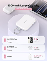 RORRY Chargeur portable magnétique sans fil 5000 mAh avec câbles intégrés, batterie externe de voyage avec porte-clés pour iPhone et Apple Watch