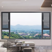 Ventana Abatible de Aluminio con Rotura de Puente Térmico, Mosquitera Integrada, Ventana de Piso con Vidrio para Proyectos Residenciales