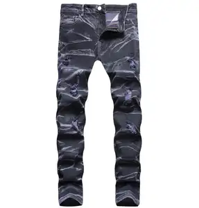 מפעל OEM מעצבי Pantalones כחול ג 'ינס Ripped סקיני למתוח ג' ינס מכנסיים Slim גברים של עניבה צבוע ג 'ינס