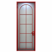 Porte d'entrée moderne en aluminium jaune avec verre dépoli à 8 panneaux, design arqué, avec serrure à levier pour villa et maison