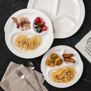 Оптовая продажа белые керамические тарелки для еды с двойными отделениями керамическая тарелка для завтрака фарфоровая посуда для еды - Product Image 2