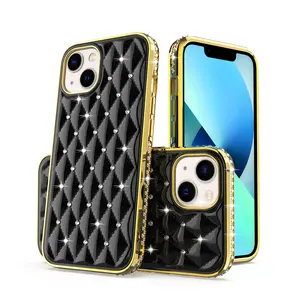 Luxury Brand Leather Soft Case For iPhone 14 Glitter Diamond Phone Case Cover For iPhone 14 Pro Max Case