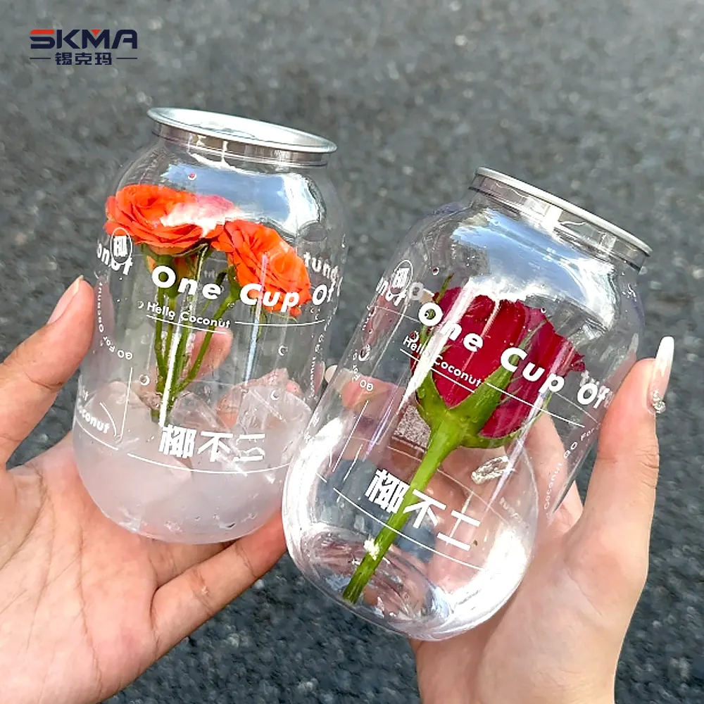 Custom Logo Printing Clear Pet Cans Cold Coffee Soda Drink Plastic Pet Cans With Easy Open Lids