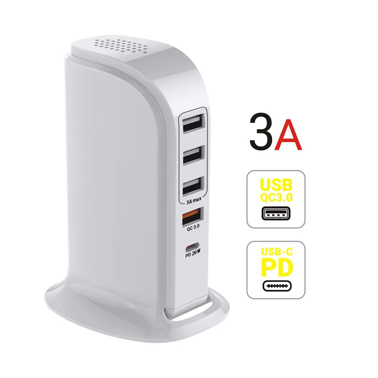 25W Multi Function Usb Wall Charger 5 Port Fast Charging Power Adapter With US/EU/AU/UK Plug Cable