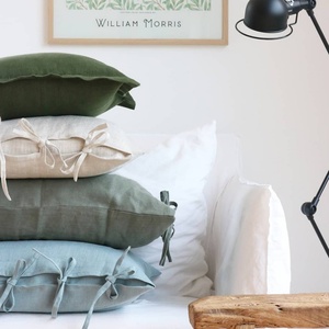 48*74cm 100% Flax Woven Fabric Linen Cushion Cover Edge <b>Striped</b> Linen Pillowcase with Ties for Bed Plain Dyed Customized - Product Image 2