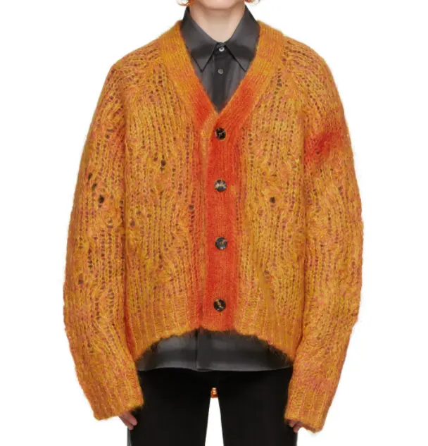 FYB नारंगी पुरुषों वी गर्दन ढीला कार्डिगन बुना हुआ कपड़ा बुनना महीन चिकना ऊन ऊन पुरुषों कस्टम कार्डिगन <span class=keywords><strong>स्वेटर</strong></span>