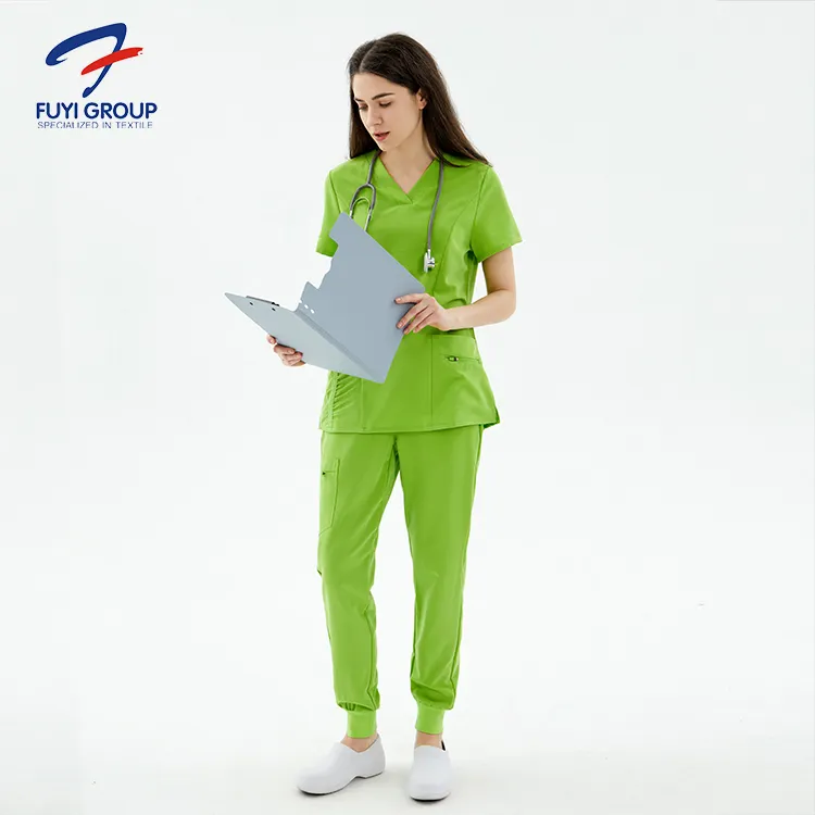 FUYI Group 5 STAR supplier Spandex Uniforms womens scrubs joggers cheap Hospital Uniforms Nurse Uniform