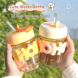 Hot verkopende schattige glazen beker, zeer esthetisch, INS-letterdesign, dubbele drinkbeker met rietje, viral stijl - Product Image 4