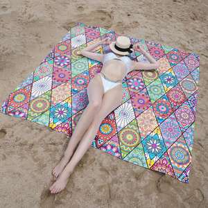 Alfombra de playa impermeable para acampar al aire libre de estilo étnico impresa personalizada de fábrica, toallas de tamaño rápido sin arena, toalla de playa de gran tamaño - Product Image 1