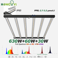 Lámpara LED de Cultivo de Espectro Completo de Tres Canales IP65 630W+60W+30W, Compatible con Cultivo Vertical de 4x4 Pies, Uso en Interiores