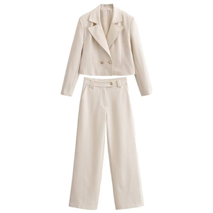 Womens Spring Elegant Double Breasted Blazer Straight Leg Pants <strong>Suit</strong> <strong>Ladies</strong> Office Business Casual Two Piece Set Formal Workwear - Product Image 1