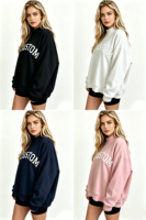 Nouvelle Arrivée 2026 – Sweat-shirt Col Montant Femme Coupe Oversize Court Pull Hiver Manches Longues pour Adolescentes