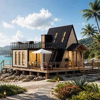 Maisons conteneurs au design moderne en acier et bois, petite maison triangulaire à 2 étages pour hôtel, villa, ou usage de vacances