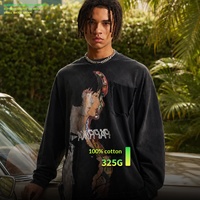 T-shirt Homme Manches Longues en Coton Lourd 100% Personnalisé OEM Usine de Gros, Imprimé Effet Usé Post-Apocalyptique pour l'Automne