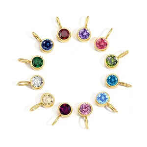 Paslanmaz çelik altın PVD kaplama DIY 8mm renkli Birthstone Charm kolye aksesuarları takı uydurma