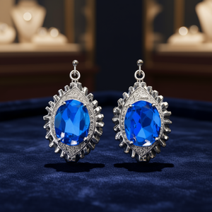 Orecchini pendenti N. Cresson con cristalli blu, in argento 925 placcato rodio, ovali, gioielli da festa da donna - Product Image 2