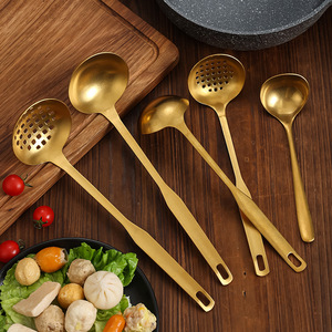 Retro Gold Stainless Steel Soup Ladle Set 5Pc Strainer Spoon Commercial Kitchen Cooking Tool - Product Image 3