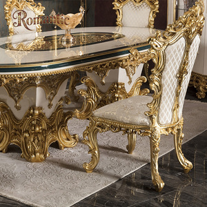 Juego de Mesa <span class=keywords><strong>y</strong></span> Sillas de Comedor Ovaladas de Lujo Estilo Europeo, Clásico <span class=keywords><strong>y</strong></span> Elegante, de Madera Maciza Dorada, Mesa de Comedor para 6 Personas con 6 Sillas. - Product Image 3