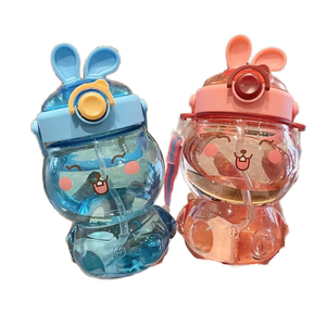 Gourde créative QX en forme de lapin, écologique, portable, pour le camping en extérieur, avec paille rabattable pour boire directement, pour enfants - Product Image 1