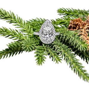 Bague de fiançailles pour femme, diamant taille poire, style classique, diamant de laboratoire certifié IGI, or massif 10K, 14K, 18K et argent 925 et 935 - Product Image 1