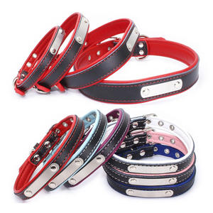 Collar de perro grabable ajustable y duradero de 8 colores con placa de nombre grabada, Collar de perro suave de cuero de dos capas - Product Image 1