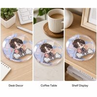 Sous-verre rond en acrylique, motif dessin animé, design mosaïque, transparent et poli, protection de table, vente en gros