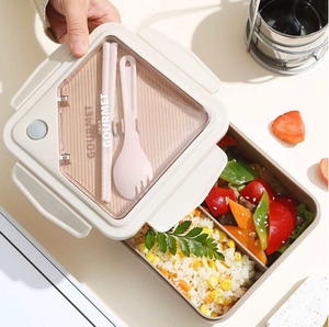 กล่องอาหารกลางวันปลอดสาร BPA พร้อมชุดอุปกรณ์ในตัว กล่องเบนโตกันรั่ว ใช้กับไมโครเวฟได้ สำหรับผู้ใหญ่และเด็ก - Product Image 5