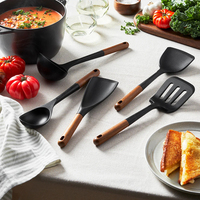 Set d'ustensiles de cuisine en silicone, poignées en bois Pinces à spatule en silicone Cuillère de cuisine pour ustensiles de cuisine antiadhésifs