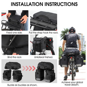 WEST BIKING 48L Fahrrad-Trage tasche Lenker-Reiß verschluss tasche Multifunktion ale reflektierende 3-in-1-Fahrradtasche mit Regen hülle - Product Image 3