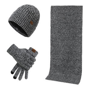 Ensemble cadeau écharpe, <span class=keywords><strong>gants</strong></span> et <span class=keywords><strong>bonnet</strong></span> d'hiver pour <span class=keywords><strong>homme</strong></span> avec logo personnalisable, ensemble tricoté chaud de couleurs mélangées, bonnets d'hiver - Product Image 4