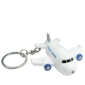 Promotional Gift Mini 3D Plastic Airplane LED Light Keychain Light Up Plane Key Chain With Sound