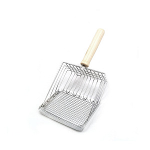 Stainless Steel Cat Litter Scoop With Wooden Handle Fine Mesh Rectangle Shape For Tofu Litter - Product Image 5