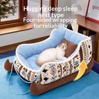 Lit pour animaux de compagnie en forme de traîneau de Noël pour chien et chat, lit pour chien en peluche confortable pour Noël, utilisation en intérieur
