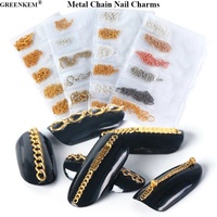 6 styles de breloques pour ongles en métal doré et argenté avec chaîne, design tendance, pour outils de salon DIY, vente en gros, décoration d'ongles