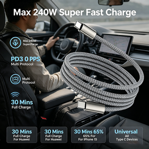Cable de Carga Magnético Tipo C a Tipo C de 240W <span class=keywords><strong>PD3</strong></span>.<span class=keywords><strong>0</strong></span> con Enrollamiento Automático, Nylon Trenzado, Chip E-Marker, Carga Rápida Segura a Baja Temperatura - Product Image 5