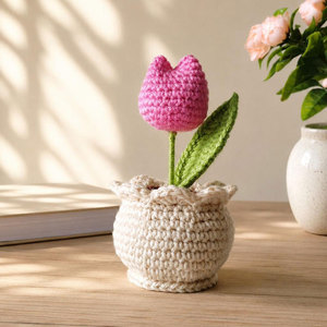 Planta de Tulipán Tejida a Crochet, Linda Decoración para el Hogar, Decoración Ecológica para Escritorio, Plantas Artificiales en Maceta para Regalos - Product Image 2