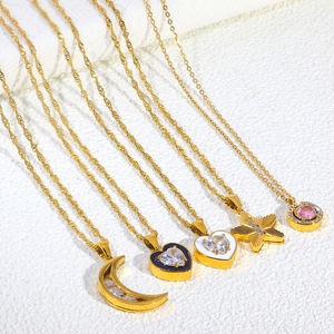 Collar JUSNOVA de Acero Inoxidable con Baño de Oro de 18K, Colgante de Luna, <span class=keywords><strong>Corazón</strong></span> y Estrella con Circonita, Joyería Romántica de Moda, Regalo para Mujer - Product Image 3