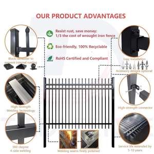 รั้วเหล็กปลายแหลมตกแต่งสำหรับความปลอดภัยในที่อยู่อาศัย กว้าง 2.8 ม. แผงรั้วเหล็กชุบสังกะสีพร้อมท่อโลหะป้องกัน - Product Image 3