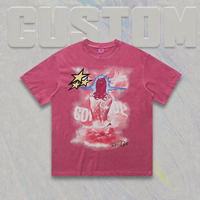 Camiseta de manga corta de algodón puro, estilo americano, de marca de moda, con estampado de retrato vintage lavado, estilo urbano y corte holgado.