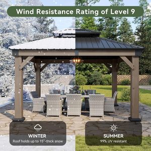 Gazebo en bois d'extérieur, gazebo à toit rigide, pavillon en bois <span class=keywords><strong>permanent</strong></span> avec toit double en acier galvanisé, pour patio, jardin, terrasse - Product Image 5