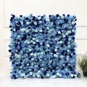 High Quality Artificial Decorative Flower Wall Backdrop 8ft X 8ft Blue Babybreath And RoseFlower Wall Wedding Decor
