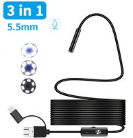 Endoscope de téléphone USB Type-C 3-en-1, boroscope Android avec objectif 5,5 mm HD, étanche IP67, caméra endoscopique pour canalisations