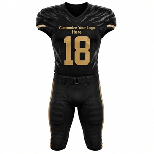 Ensemble de maillots de football américain personnalisables pour hommes, noir et or, taille 18, uniforme sublimé ajusté, col en V, manches courtes, évacuation de l'humidité - Product Image 1