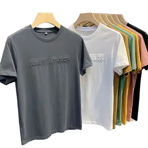 T-shirt in cotone pesante con logo personalizzato t-shirt taglie forti stampa goffrata abbigliamento spesso t-shirt da uomo in spugna francese