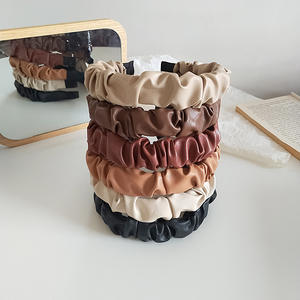 Diadema de Cuero con Diseño Arrugado para Mujer, Estilo Coreano Dongdaemun, Retro, Estilo Influencer, Borde Ancho, Simple, con Lazo Alto - Product Image 2