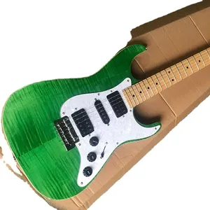 厂家直销绿色电吉他枫木白珍珠