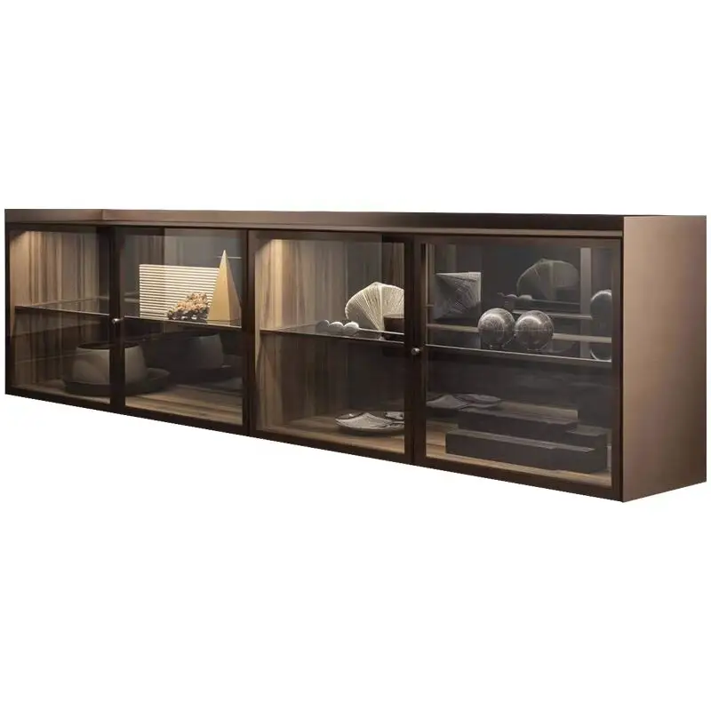 Armário de TV minimalista italiano Designer villa sala de estar aparador de parede em madeira maciça HD vidro